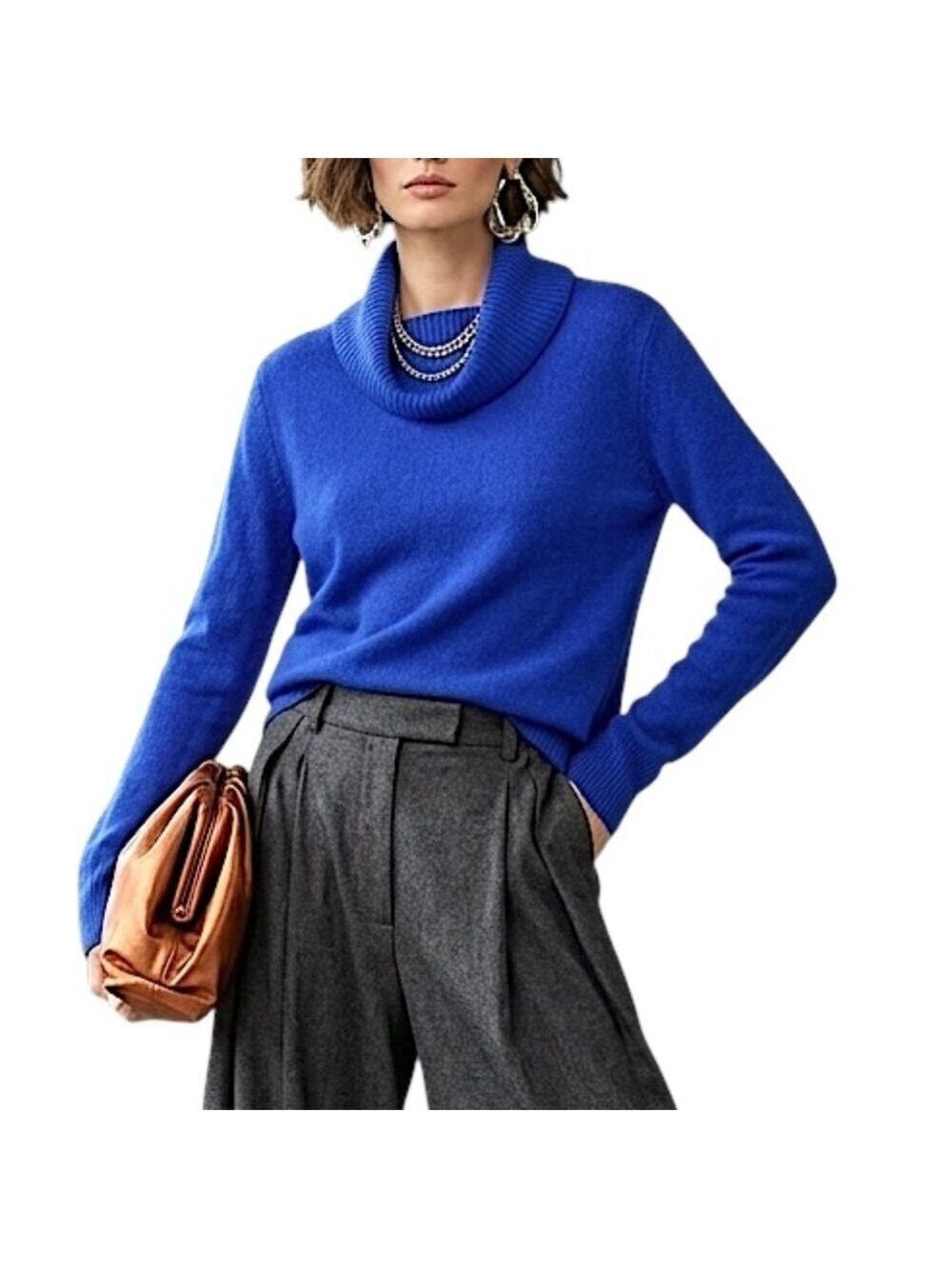 Peck & Peck pure 2 ply cashmere royal blue old money slim turtleneck sweater XL